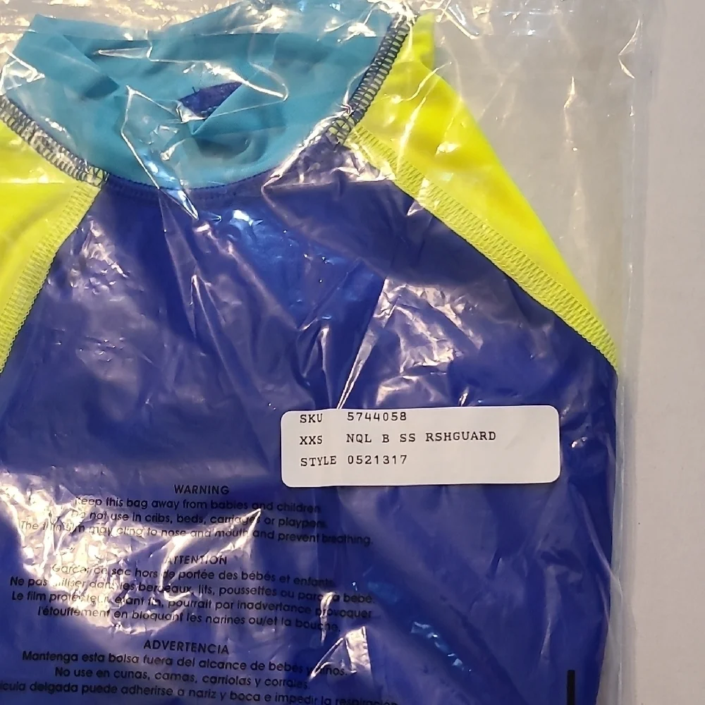 Lands' End Blue & Yellow Kids Rash Guard (Swim Shirt) Size XXS (2-3) NWOT